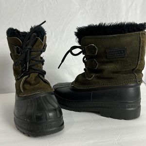 Sorel olive green suede snow boots